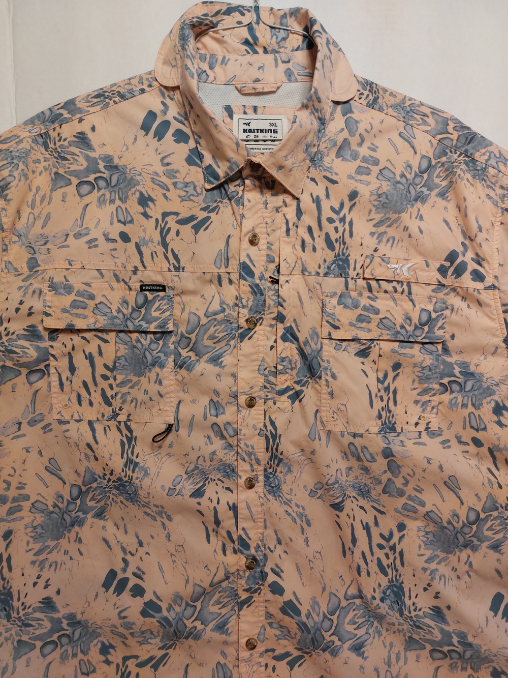 Kastking Men's Peach & Blue Printed Casual Button-Down Shirt